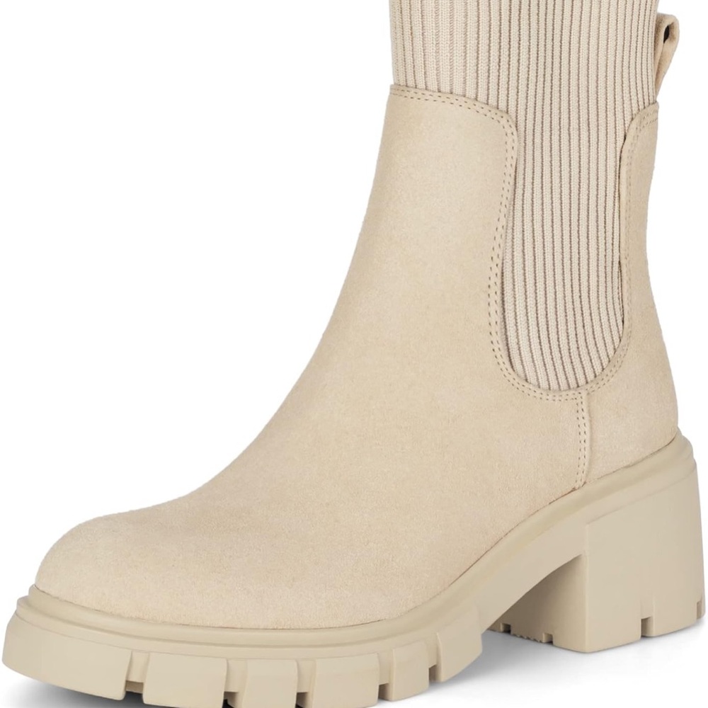 Athlefit Women's Chelsea Boots Fashion Slip on Platform Ankle Boots Lug Sole
